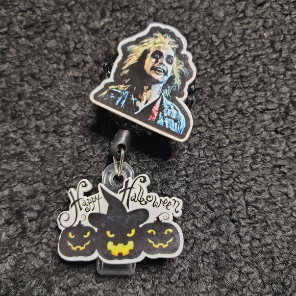 BEETLEJUICE BEETLE JUICE Badge reel Teacher Nurse ID Badge holder Halloween - Picture 1 of 3